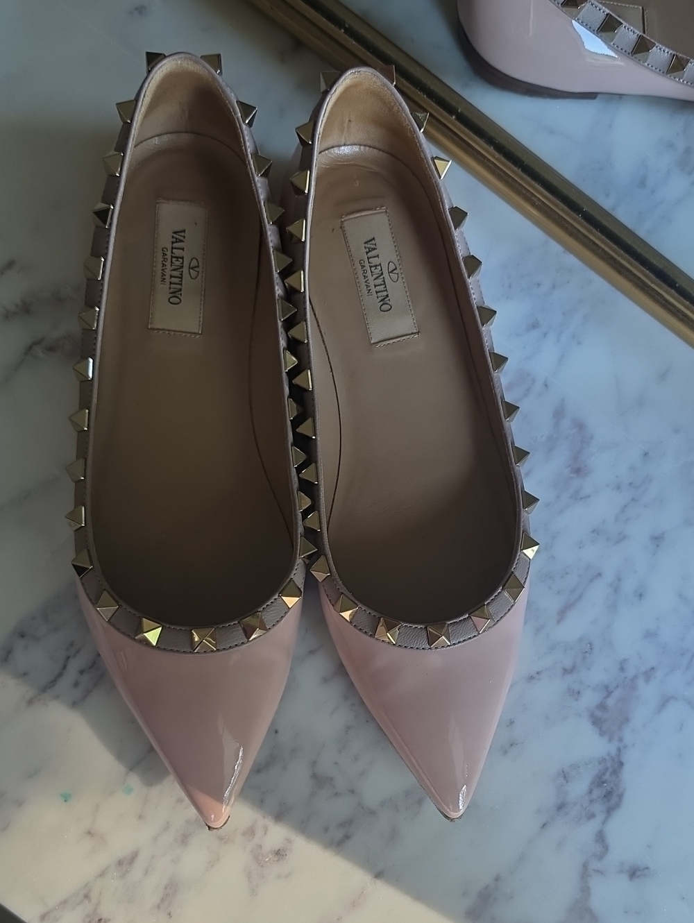 Valentino Pink Patent Leather Rockstud Pointed Ballet Flats